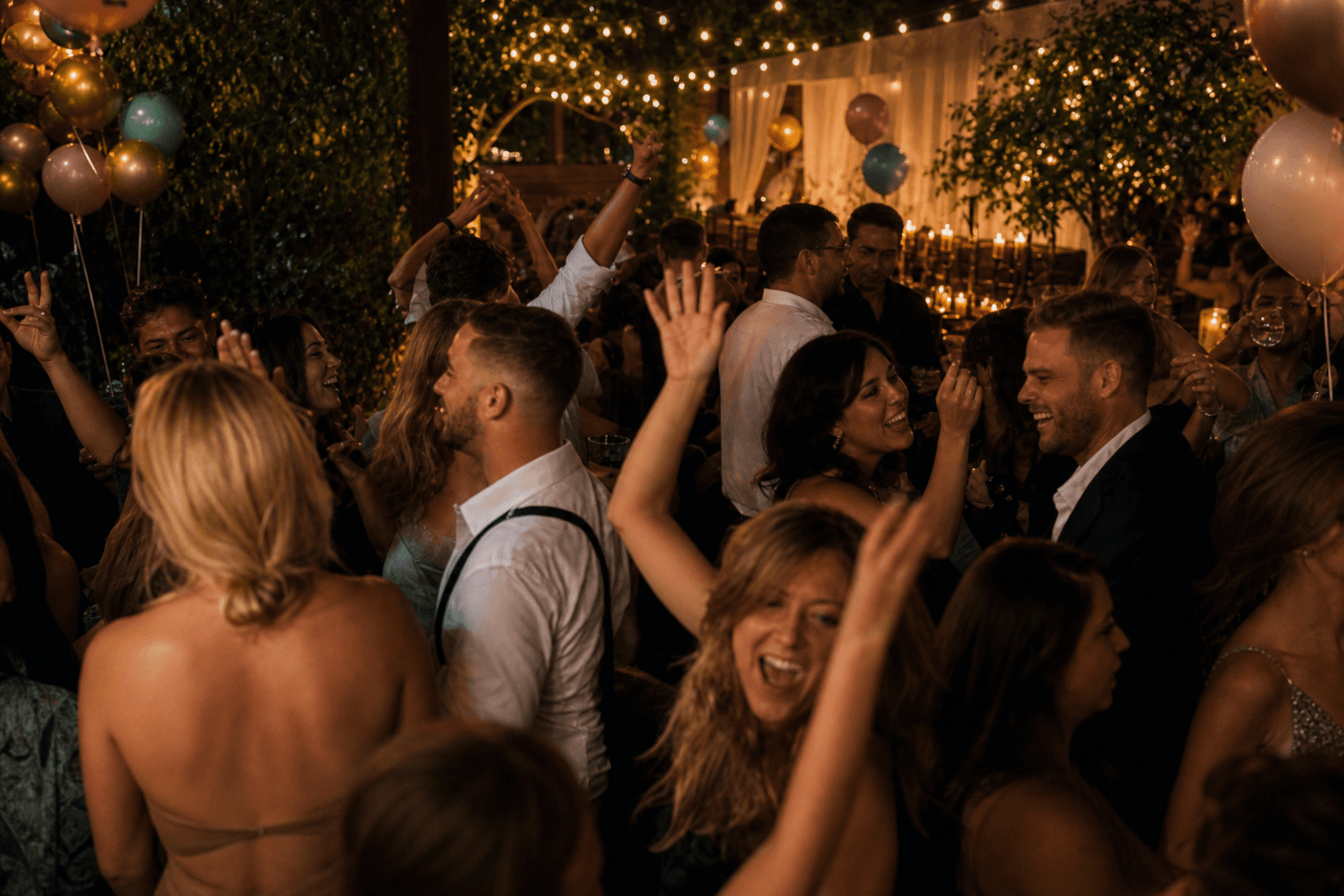 Friends celebrating on the dance floor at a private party