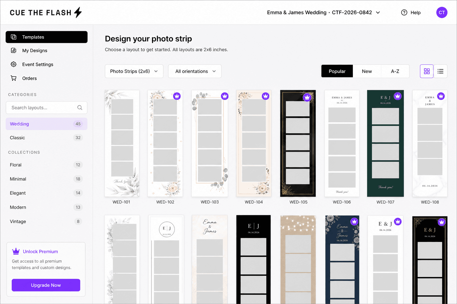 Cue the Flash print template designer — choose a photo strip layout